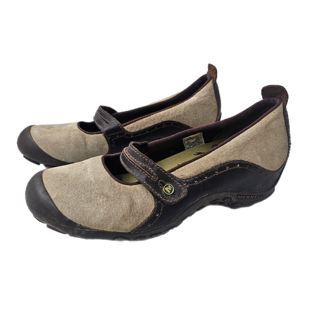 Merrell Plaza Bandeau Mary Jane Suede Shoes Dark Taupe Brown Comfort Size 11 - Picture 1 of 1